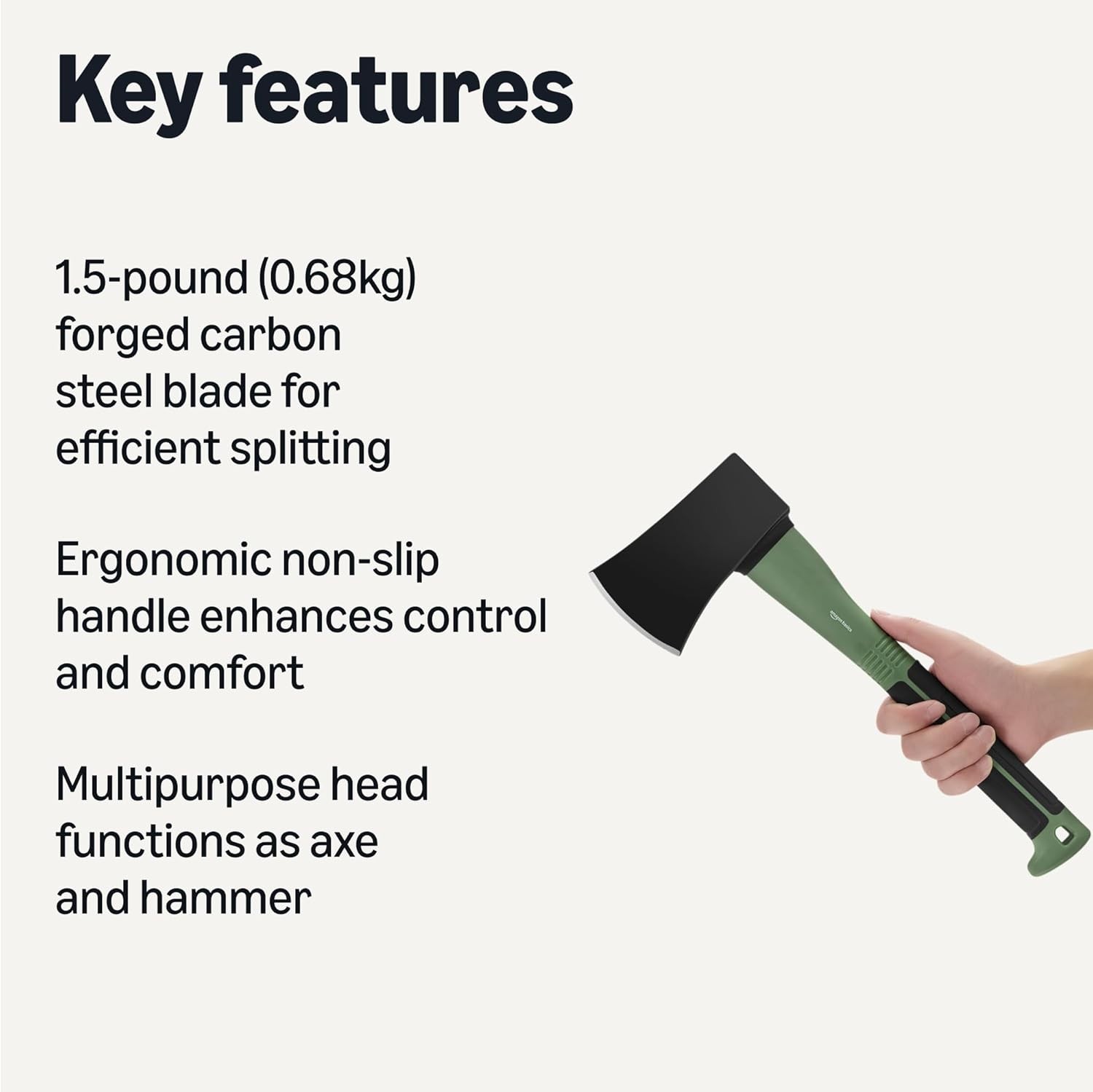 Amazon Basics Splitting Axe for Chopping Wood, 37.8 x 14 x 2.9 cm, Olive, Black, 1-Pack