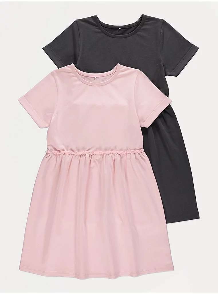 Girls Short Sleeve Waist Detail Dresses, 2-pack for 1-2yrs with free C&C