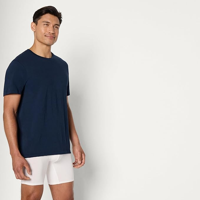 Amazon Essentials Men's Slim-Fit Cotton Crew Neck Vests, Pack of 6, Medium Grey Heather/Navy Short Sleeve, various sizes available