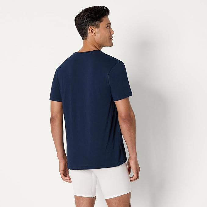 Amazon Essentials Men's Slim-Fit Cotton Crew Neck Vests, Pack of 6, Medium Grey Heather/Navy Short Sleeve, various sizes available