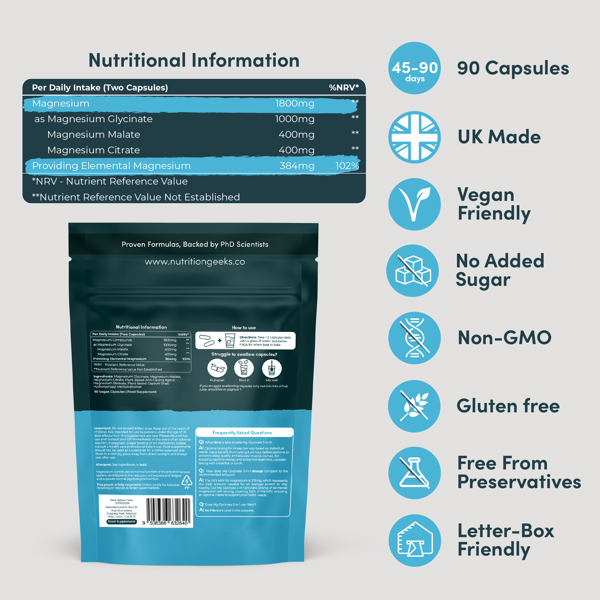 Nutrition Geeks Magnesium Glycinate 3-in-1