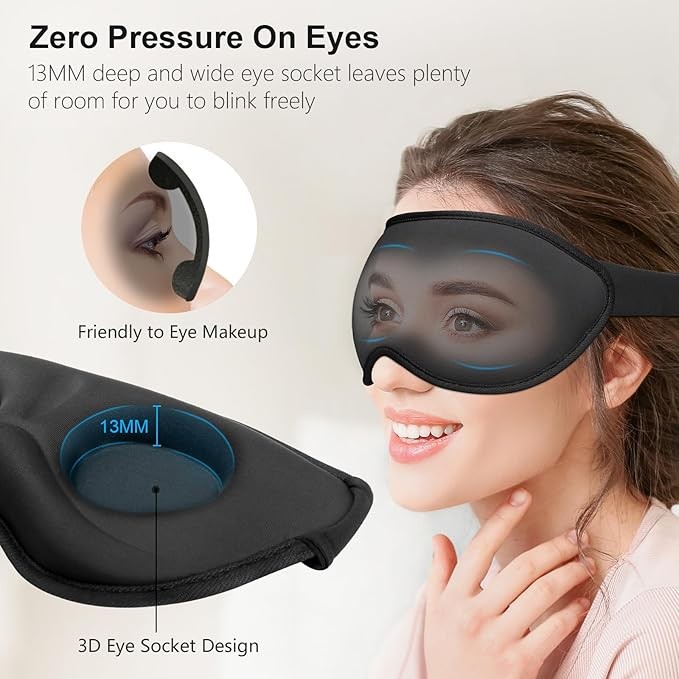 Gritin 100% Light Blocking Sleep Masks for Men & Women, Zero Eye Pressure Mask, 3D Ergonomic Design, Eye Movement and Eyelash Friendly