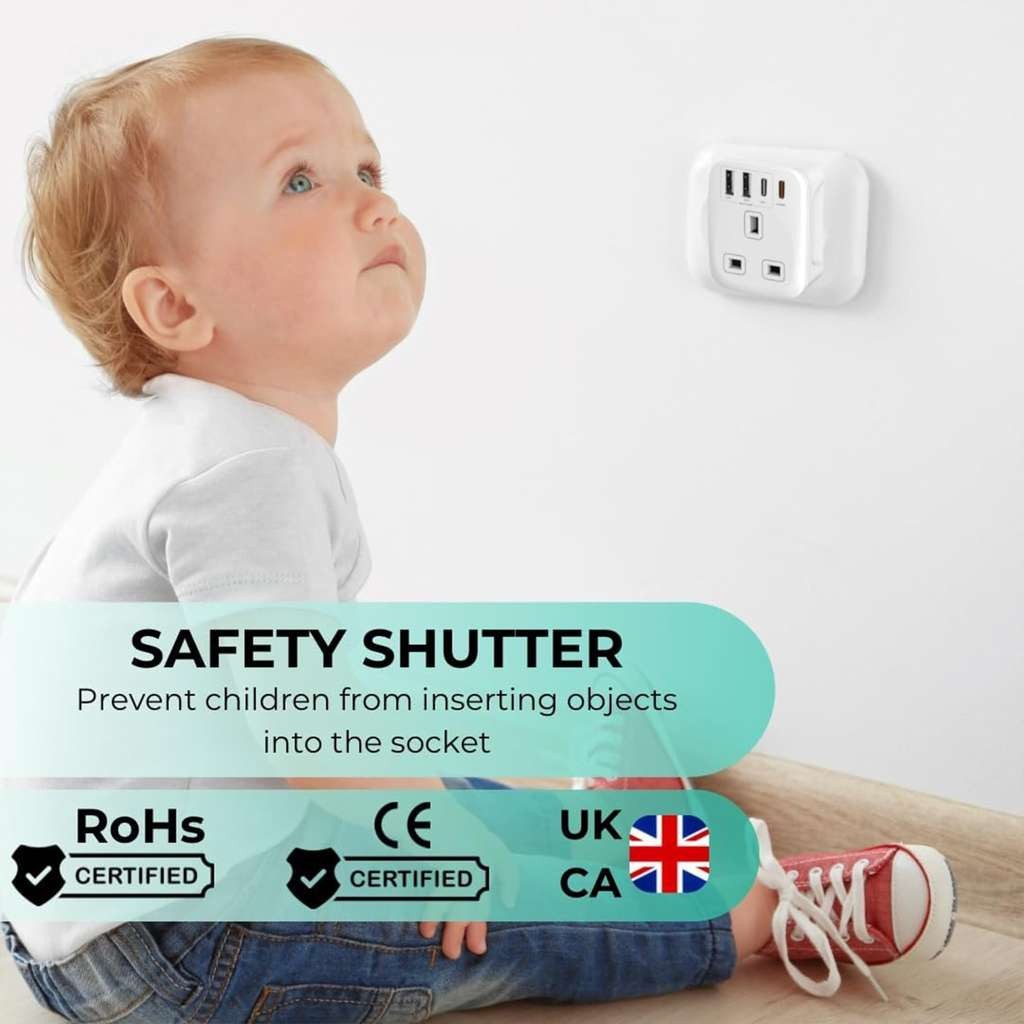 Double Dragon 20W Fast Charging 5-in-1 UK to EU Travel Adapter with 2 USB-A and 2 USB-C