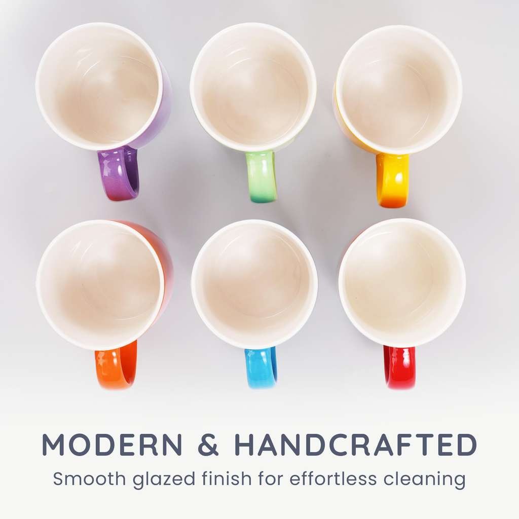 CUQOO colourful stoneware mugs, set of 6. Nice sturdy 350ml for everyday