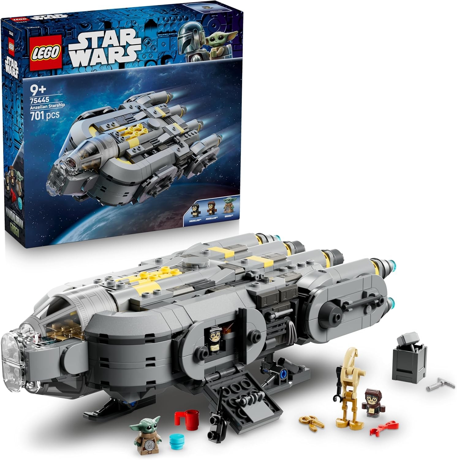 LEGO Star Wars 75445 Anzellan Starship Toy, The Mandalorian and Grogu Model Kit