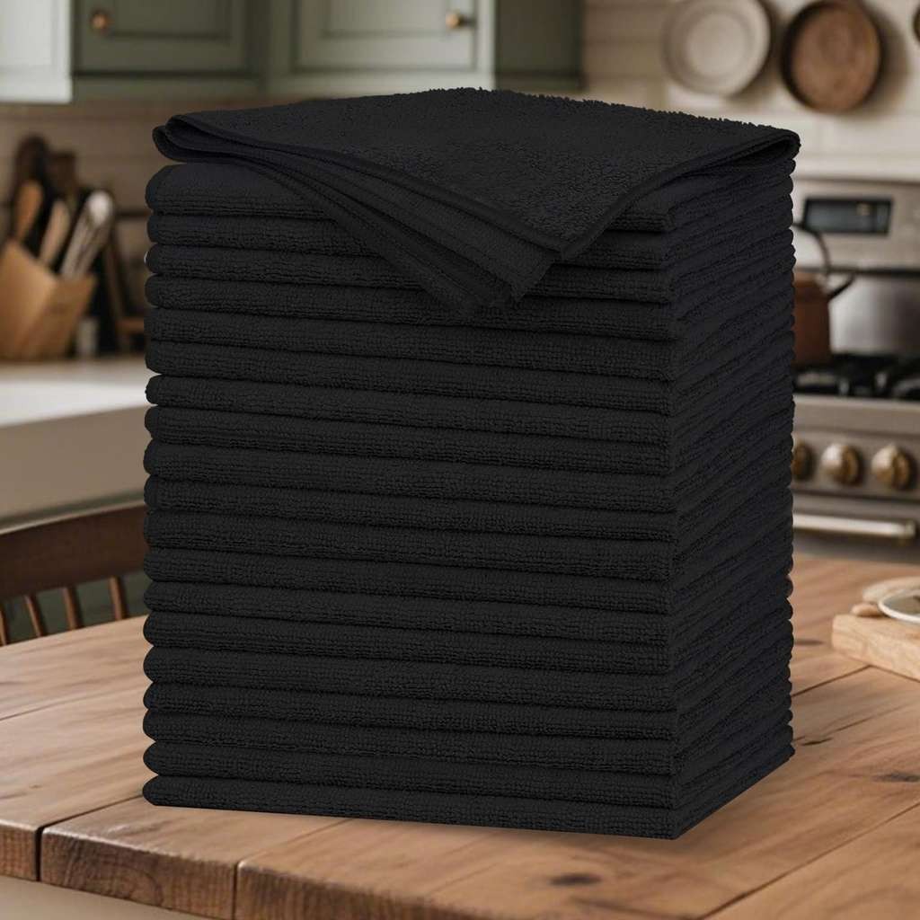 Good deal on 20 black microfibre cleaning clothes from Amazon Haul Global, free delivery over £15