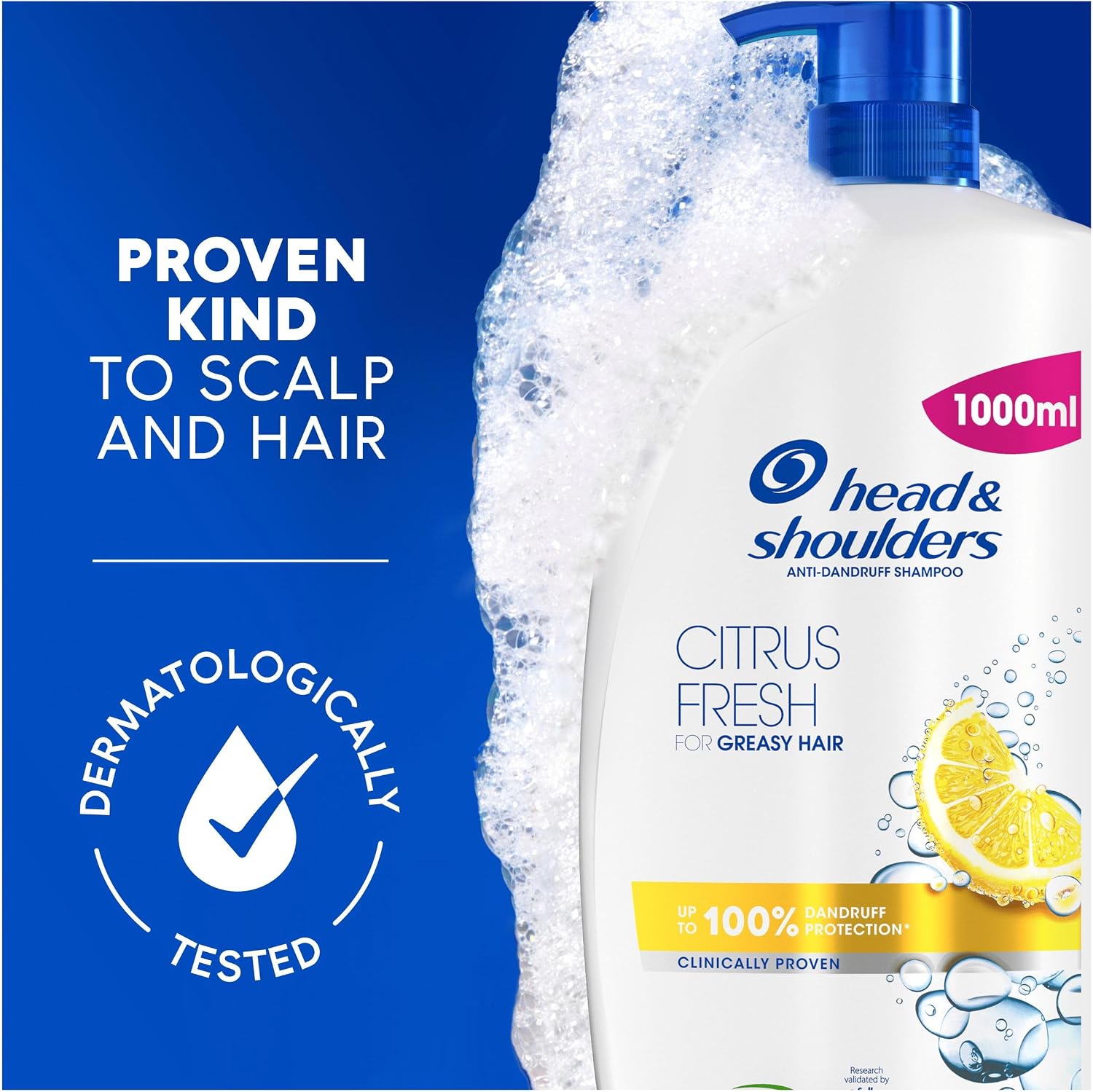 Head & Shoulders Citrus Fresh Anti Dandruff Shampoo For Greasy Hair, 1L | Up to 100% Flake Free, Clinically Proven, For Any Hair and Scalp Type, For Daily use, Clean Feeling. XXL Pump