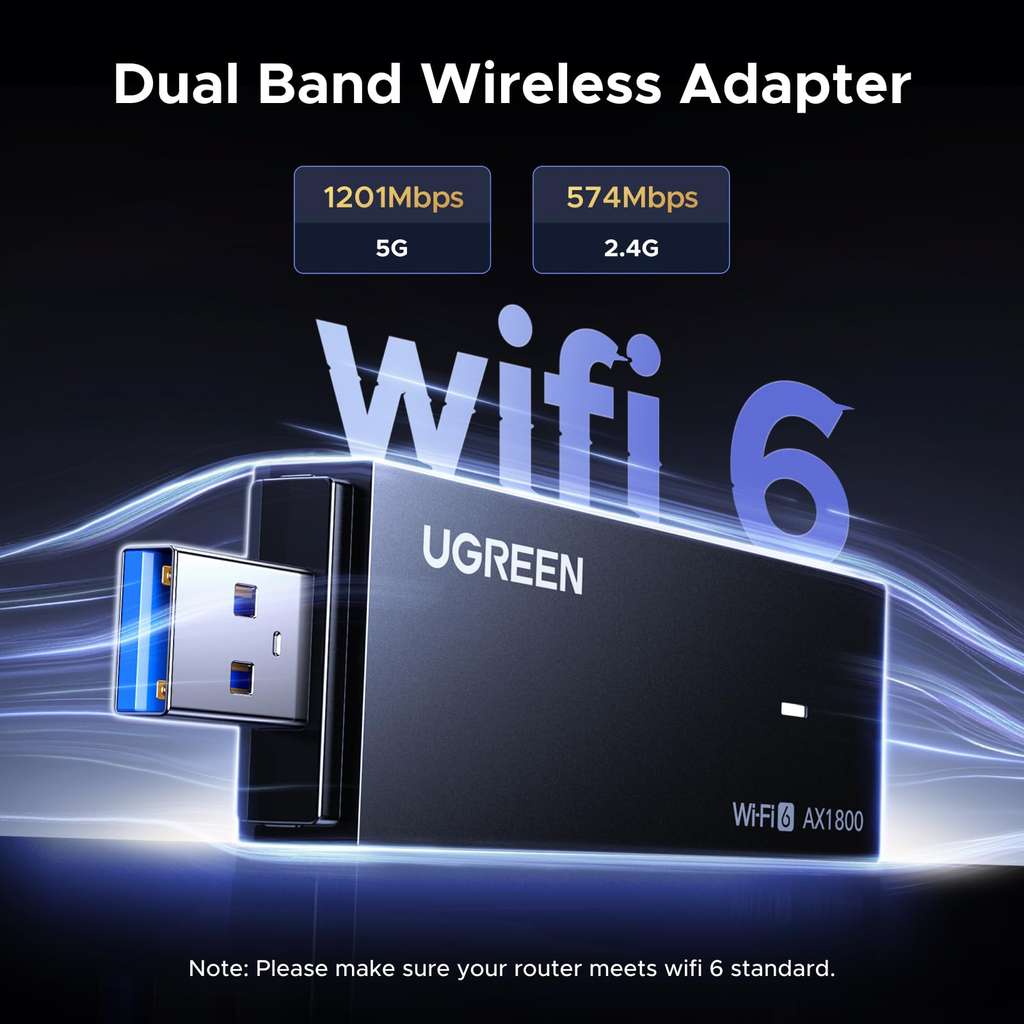 UGREEN AX1800 WiFi 6 Adapter Dual Band 5GHz/2.4GHz for PC