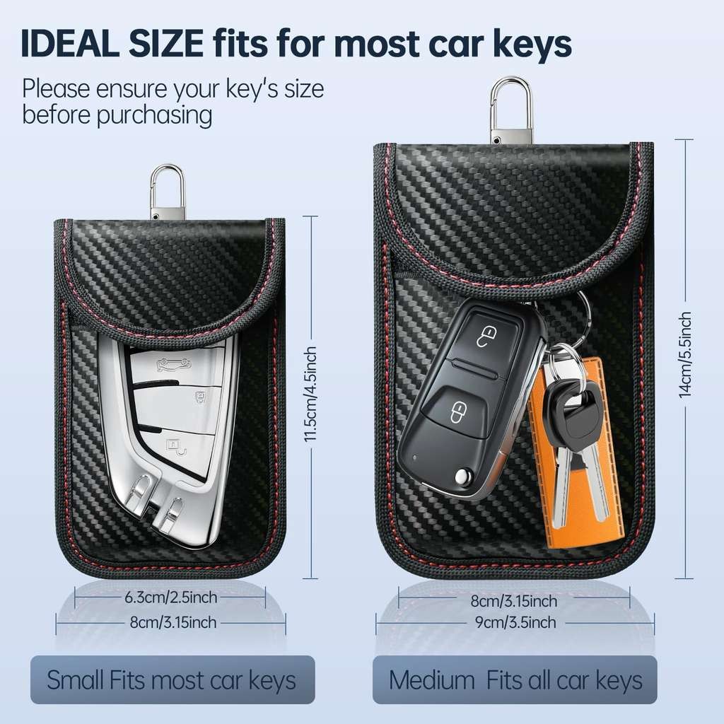 Caslord Faraday Pouch, 2-pack, car keys, RFID anti-theft. M, red & blue. Futing EU / FBA