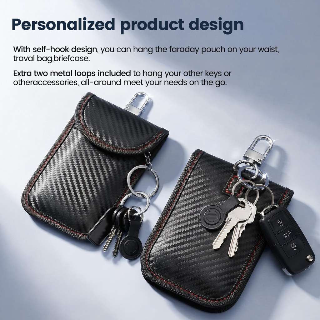 Caslord Faraday Pouch, 2-pack, car keys, RFID anti-theft. M, red & blue. Futing EU / FBA