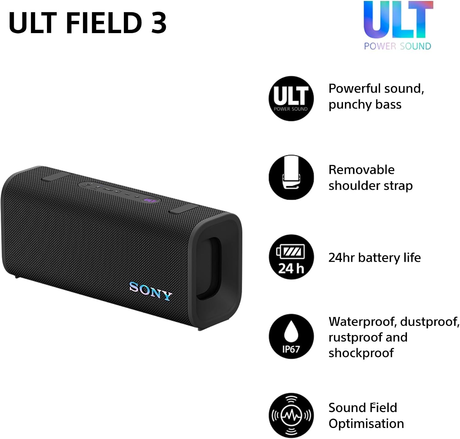 Sony ULT Field 3 Portable Bluetooth Speaker, Black
