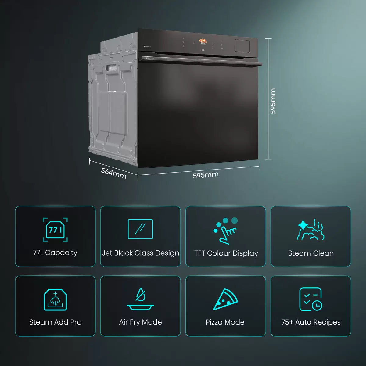 Hisense Hi8 BlackLine BAS6PH8BUKWF Built In Electric Pyrolytic,Single Oven in Jet Black