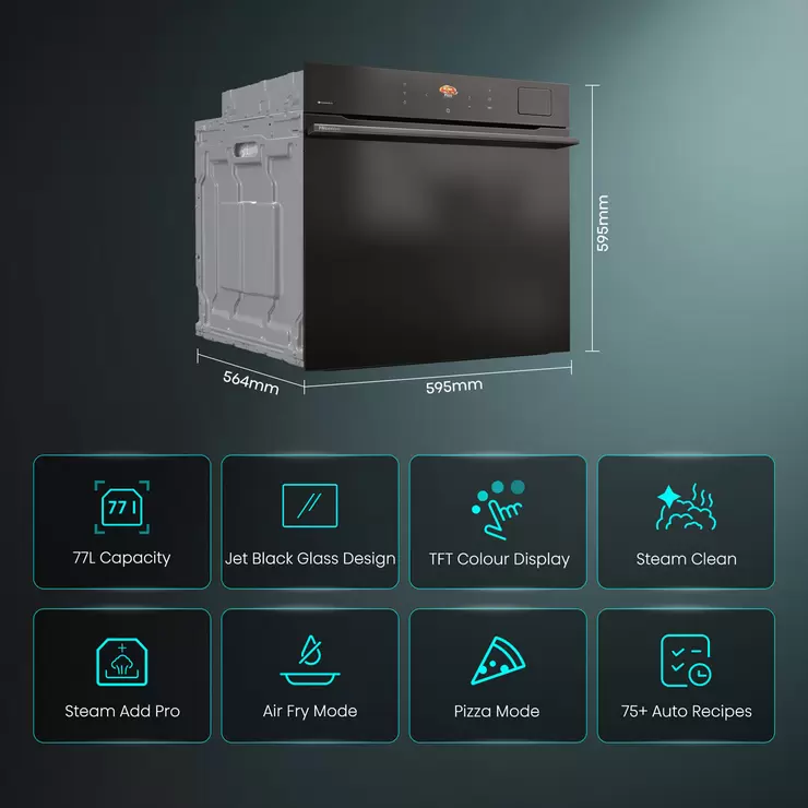 Hisense Hi8 BlackLine BAS6PH8BUKWF Built In Electric Pyrolytic,Single Oven in Jet Black