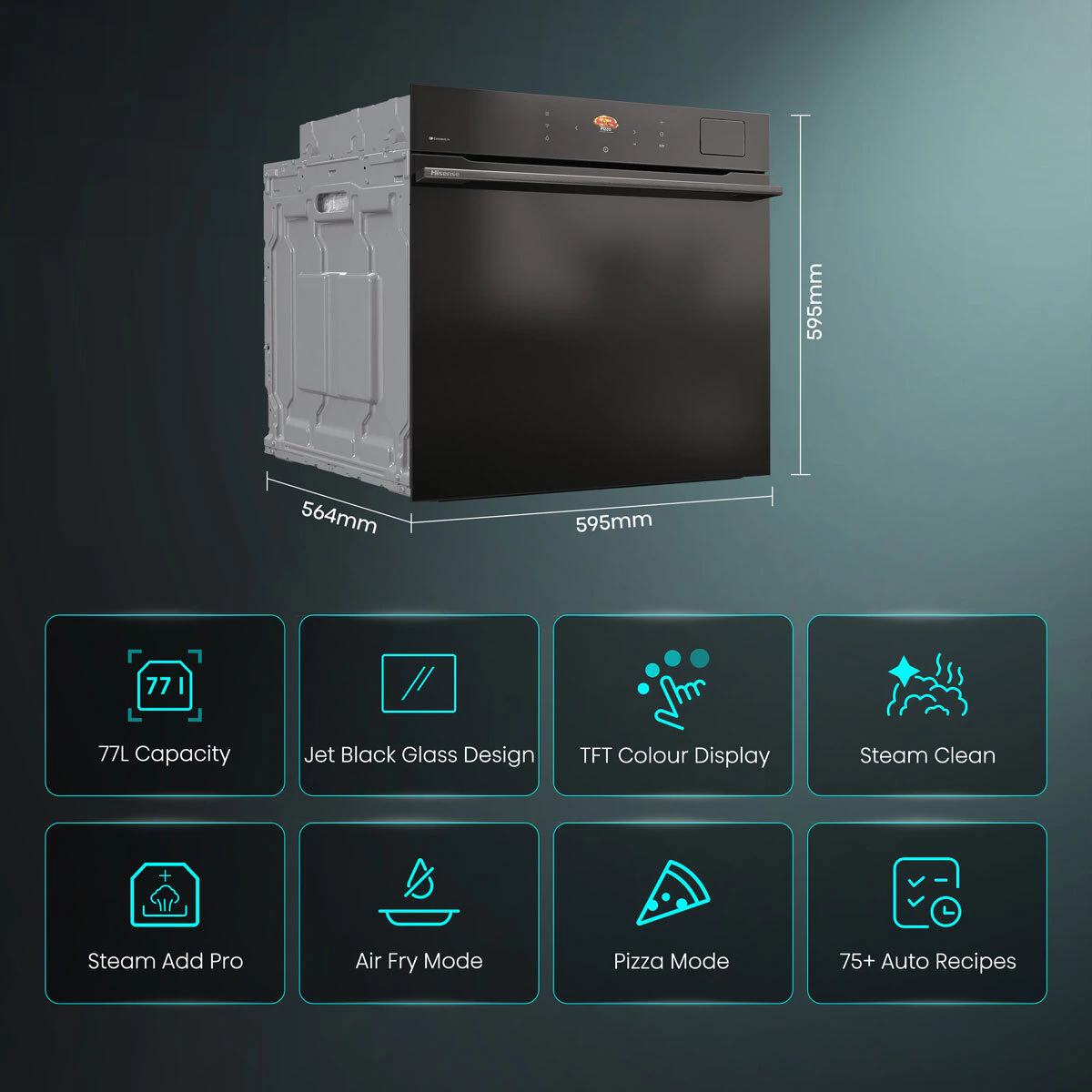 Hisense Hi8 BlackLine BAS6PH8BUKWF Built In Electric Pyrolytic,Single Oven in Jet Black