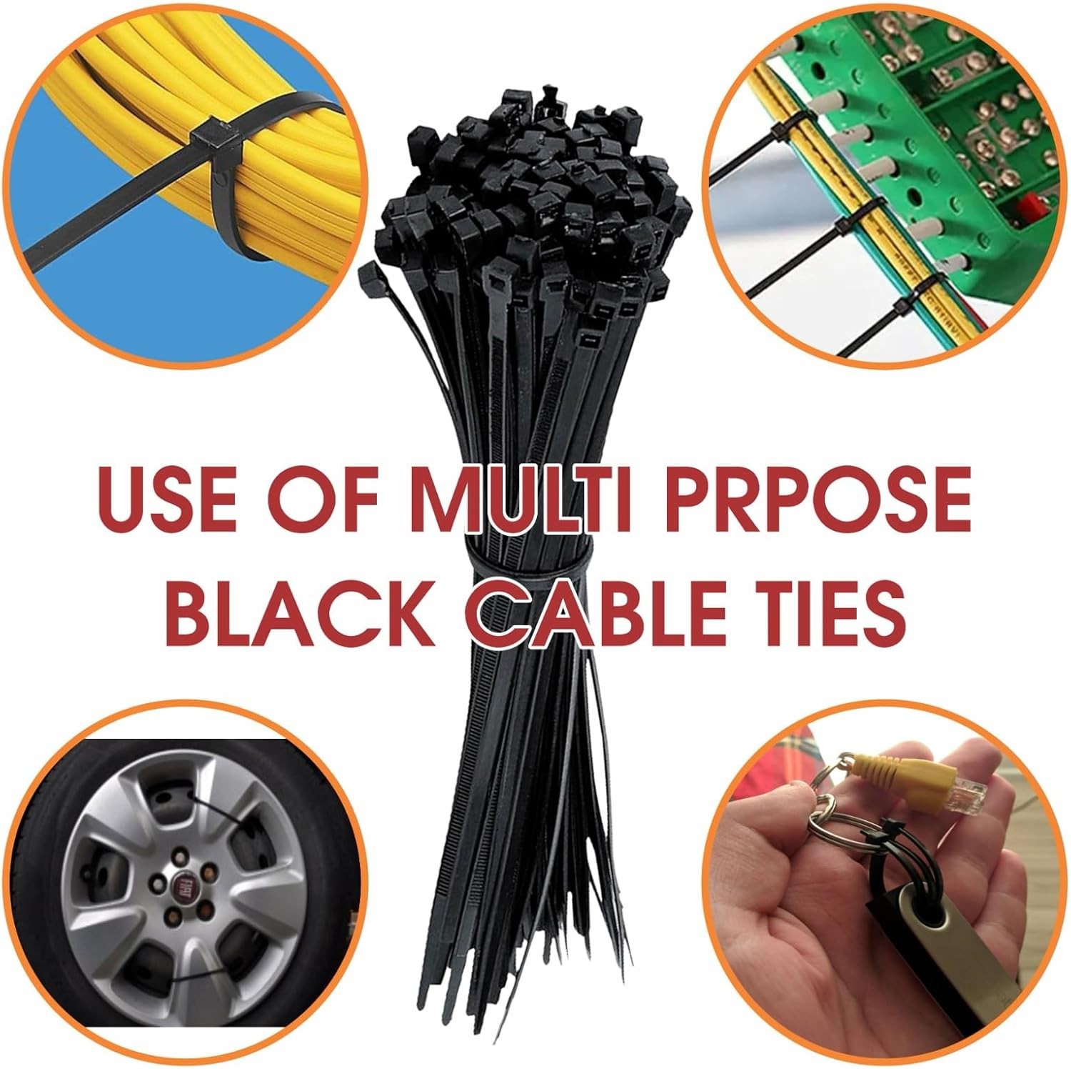 200 Pcs Cable Ties Assortment, Mix Black Zip Ties Set with 4 Sizes (100, 150, 200, 250mm) x 3.6mm Heavy Duty Nylon Cable Ties for Wire Management, Black Cables Ties Heavy Duty Zip Ties