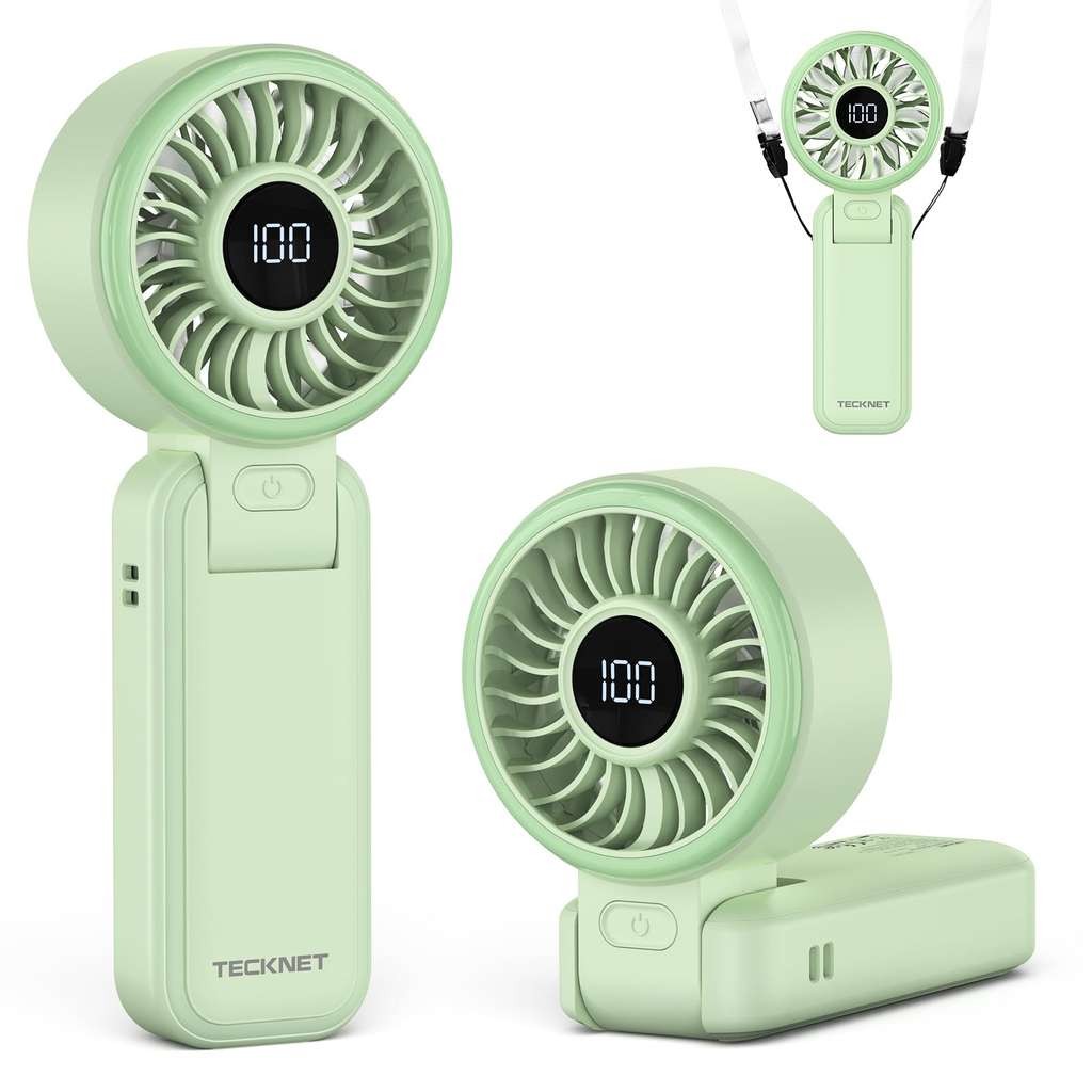 TECKNET Handheld Fan, 5000mAh, USB Rechargeable, 1-100 Speed Mini Electric Desk Fan Green, Sold by TECKNET FBA