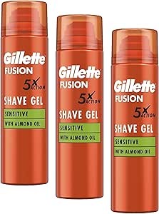 Gillette Fusion5 Ultra Sensitive Shaving Gel for Men, 200 ml, Soothes & Protects Sensitive Skin, Pack of 3