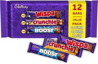 Cadbury Mixed Chocolate Bar Value Pack, 4 Wispa, 4 Crunchie, 4 Boost Bar Multipack 347.2g Total, Pack of 1