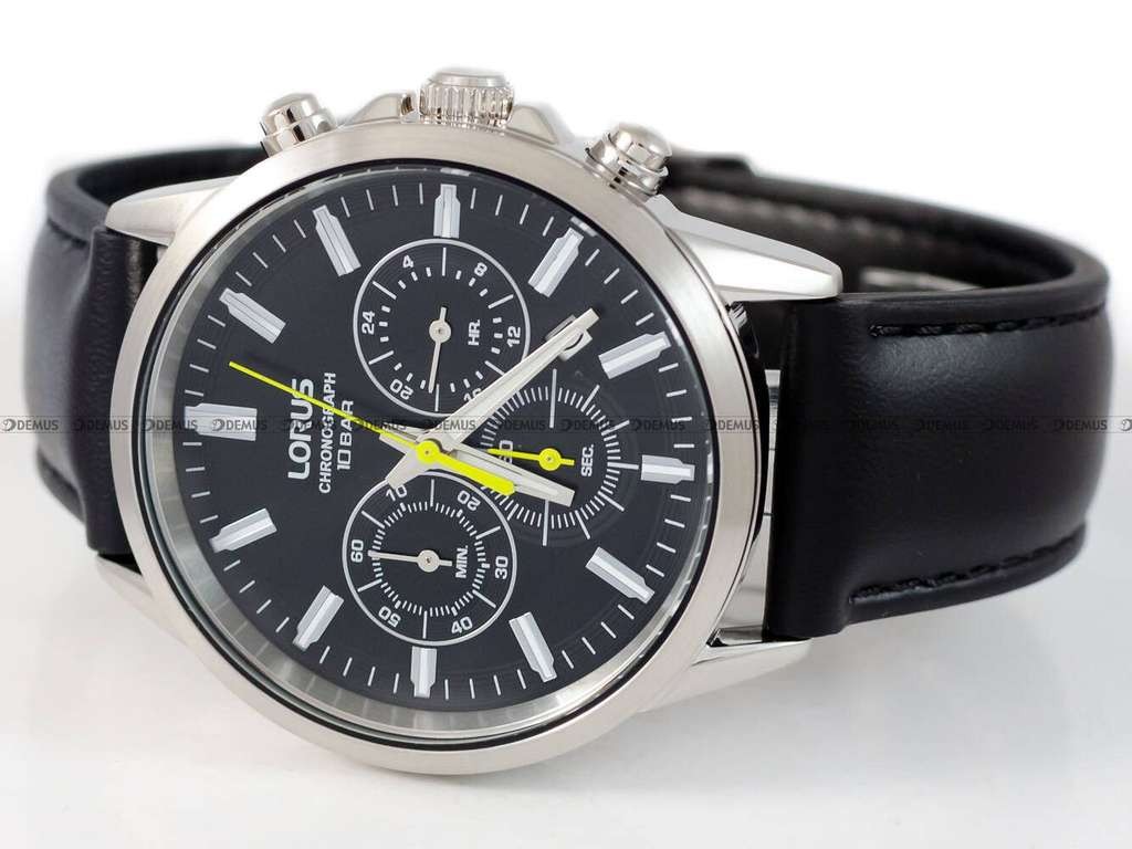 Lorus Chronograph black leather watch, 100M WR. Free Click & Collect