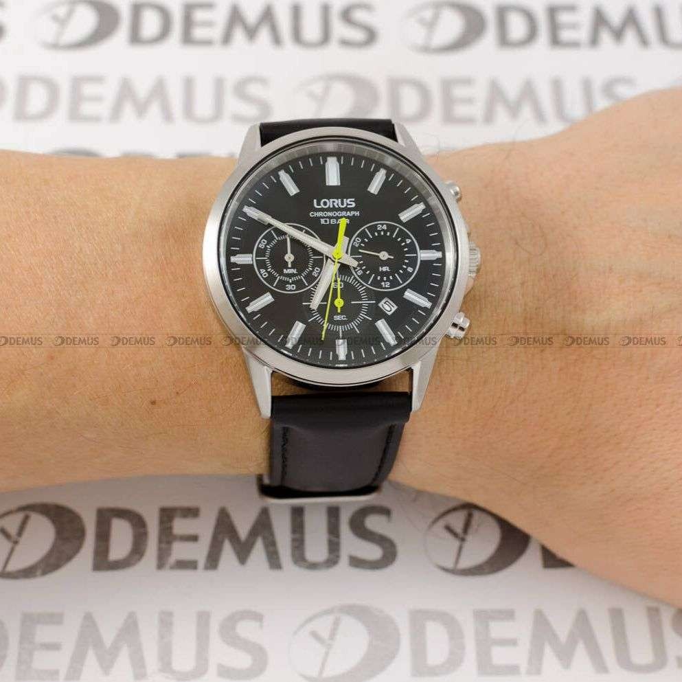 Lorus Chronograph black leather watch, 100M WR. Free Click & Collect
