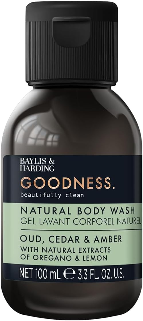 Baylis & Harding Goodness Oud, Cedar & Amber Body Wash 100ml Pack of 1, Vegan Friendly