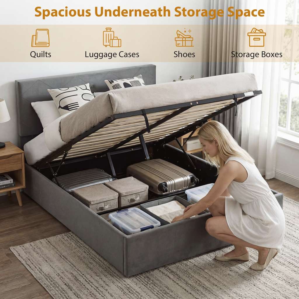 HOMCOM King Size Ottoman Gas Lift Bed, with code