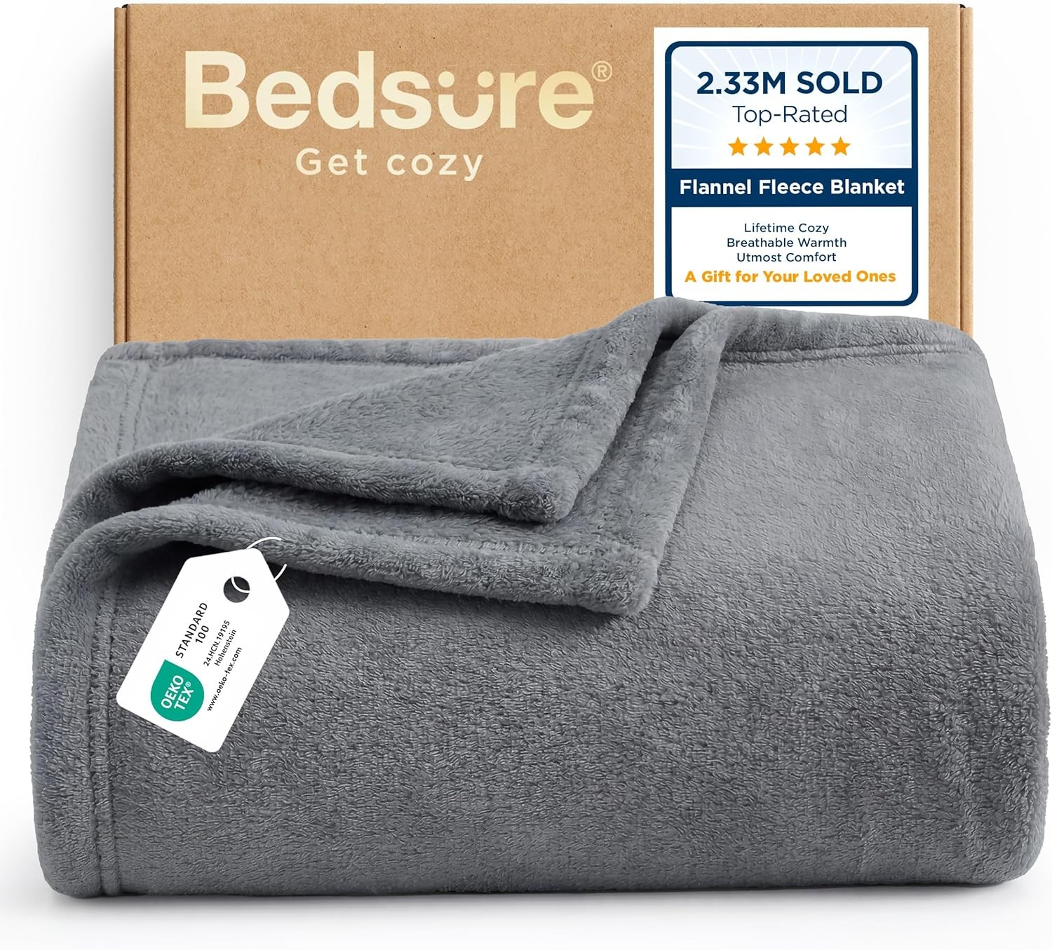 Bedsure Fleece Throw Blanket for Sofa, Soft Cosy Fluffy Blankets for Bed, Warm Single Throws for Adults, Silver Grey, 130x150 cm