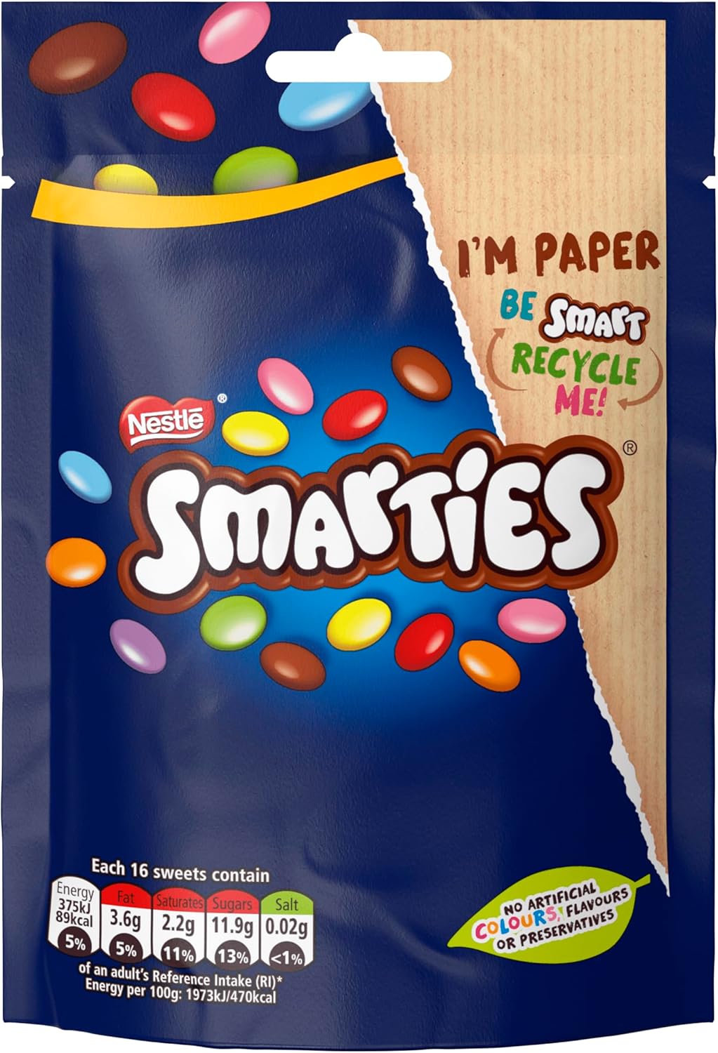 Smarties Milk Chocolate Sharing Bag, 8 x 105 g