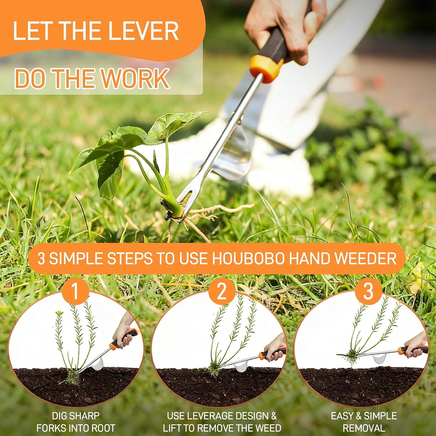 Houbobo 3-Piece Weed Remover Tool Set with Rubber Handle