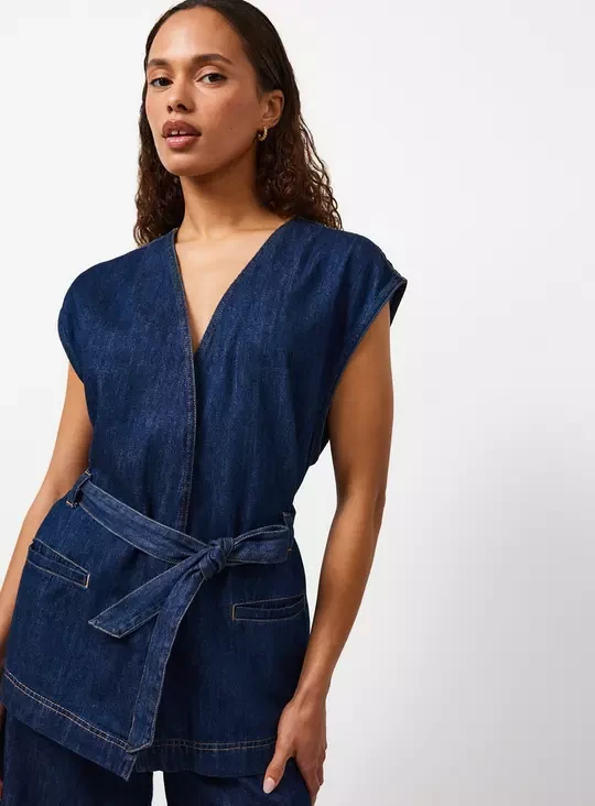Indigo Denim Sleeveless Kimono Style Co-ord Top