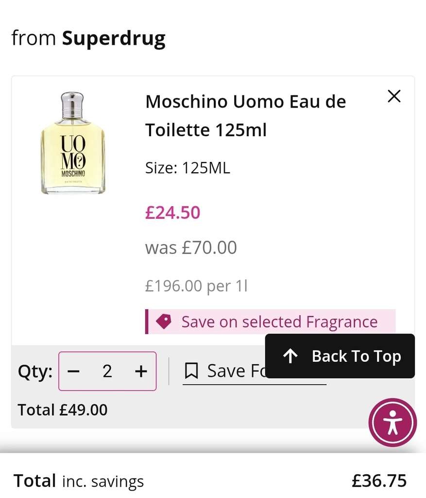 2 x Moschino Uomo Eau de Toilette 125ml, members price with free sign up, £33.08 with student discount