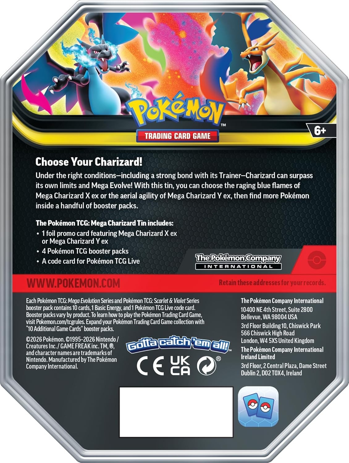 Pokémon TCG: Mega Charizard Tin - Mega Charizard X ex (4 boosters & 1 foil promo card)