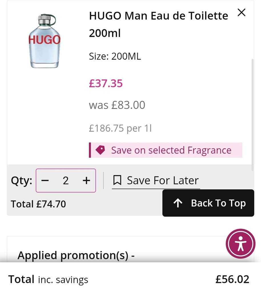 2 x Hugo Boss HUGO Man Eau de Toilette 200ml, Members Price £51.02 with student discount