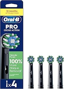 Oral-B Pro Cross Action Electric Toothbrush Head, X-Shape and Angled Bristles, Pack of 4, Black