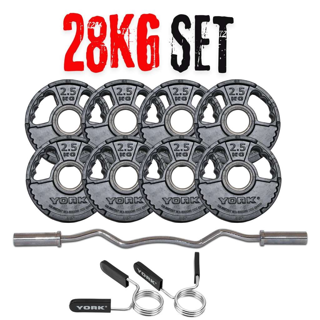 York Barbell G2 Rubber Olympic 28kg EZ-Curl Barbell Set, good price