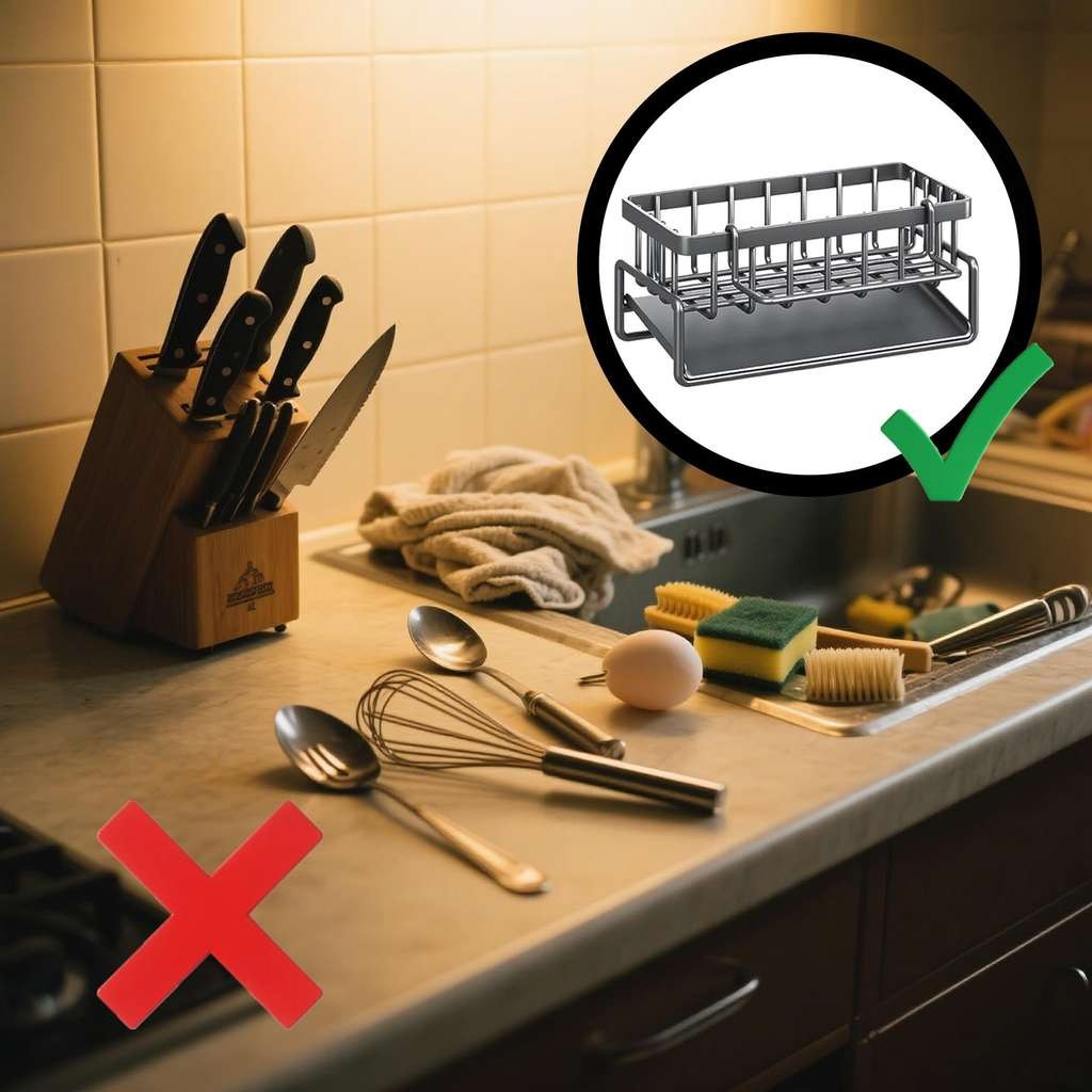 Stainless steel kitchen sink caddy with auto drain tray, price at checkout, Amazon Haul Global