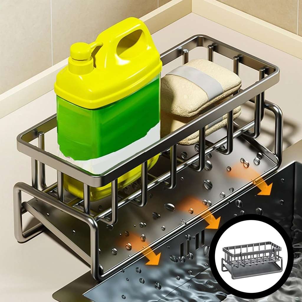 Stainless steel kitchen sink caddy with auto drain tray, price at checkout, Amazon Haul Global