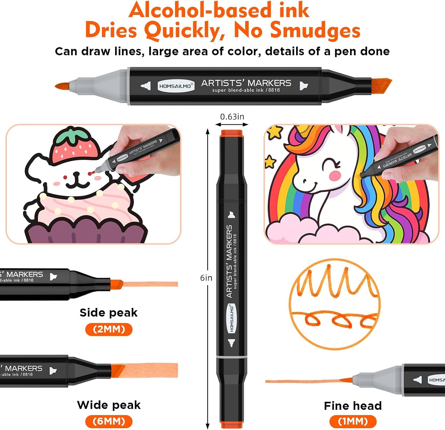Homesilmo 48 Color Alcohol Pen Set, Double Tip Brush and Chisel Head with Sketchbook