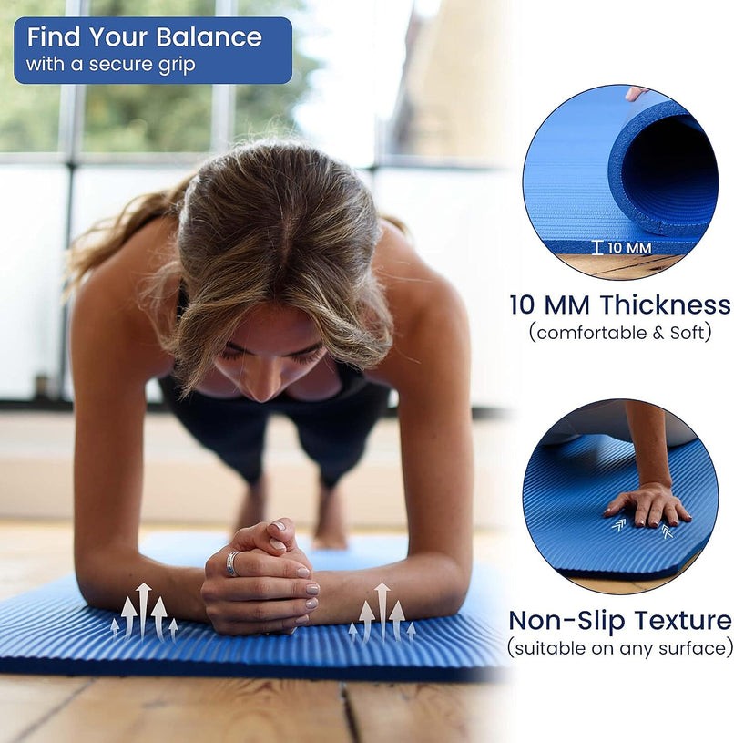 Soul Smart NBR Foam, Non-Slip High Density 10MM Travel Yoga Mat with Carrying Strap