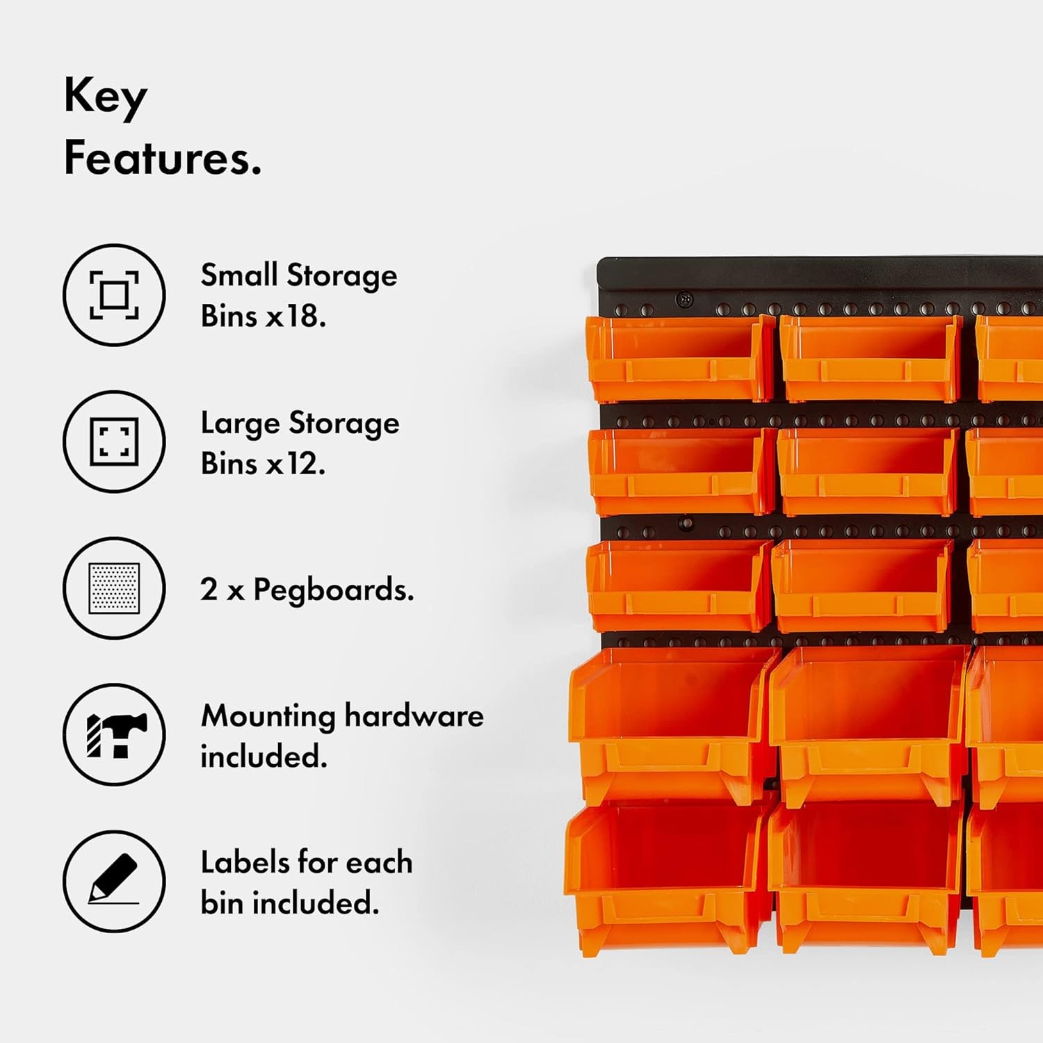 VonHaus Workshop Storage, 30 piece wall mount storage organiser bin for tool shed, garage and workshop