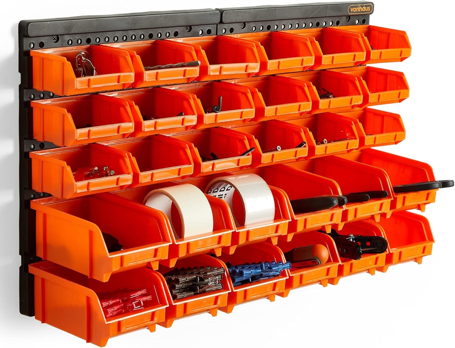 VonHaus Workshop Storage, 30 piece wall mount storage organiser bin for tool shed, garage and workshop