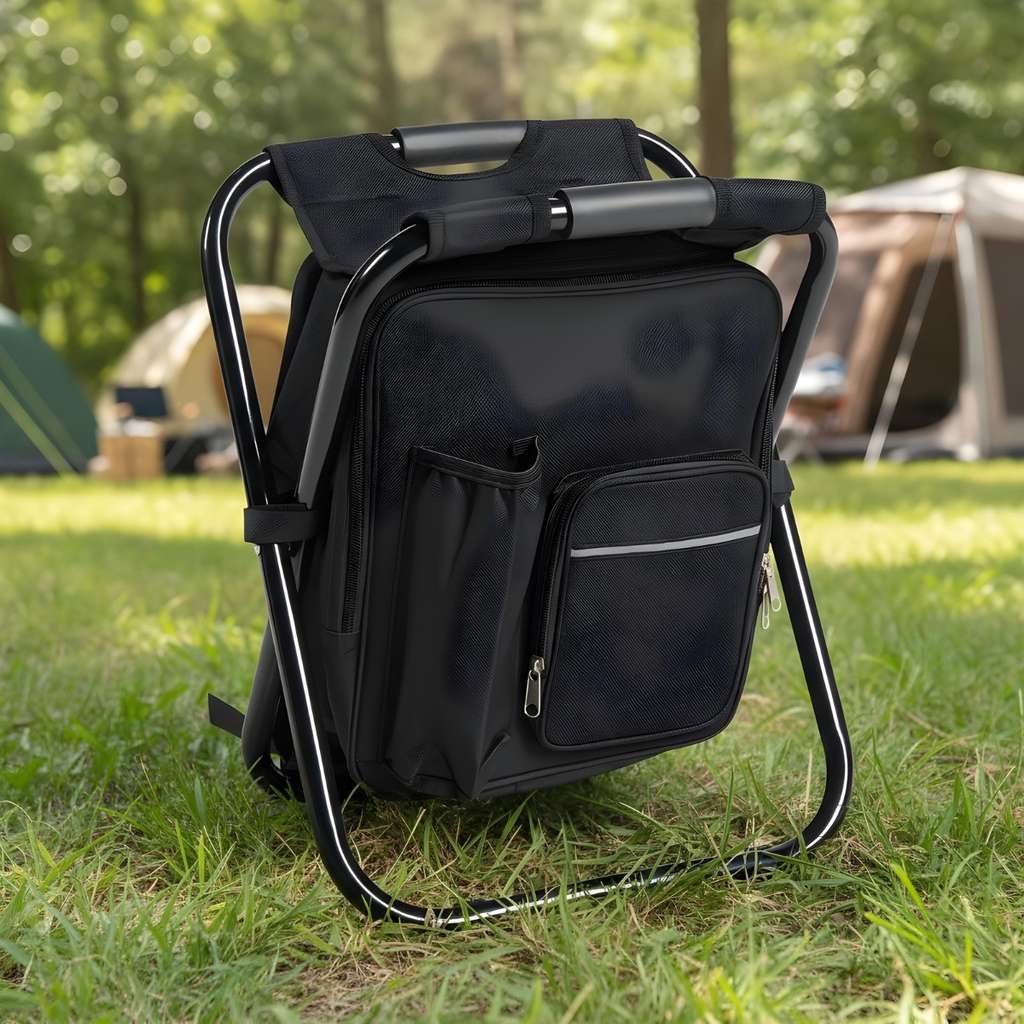 OHS 3-in-1 Camping Cooling Bag Seat Backpack in Black