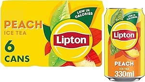 Lipton Peach Ice Tea Can 330 ml, Pack of 6, Low Calorie Soft Drink, 100% Black Tea Extract