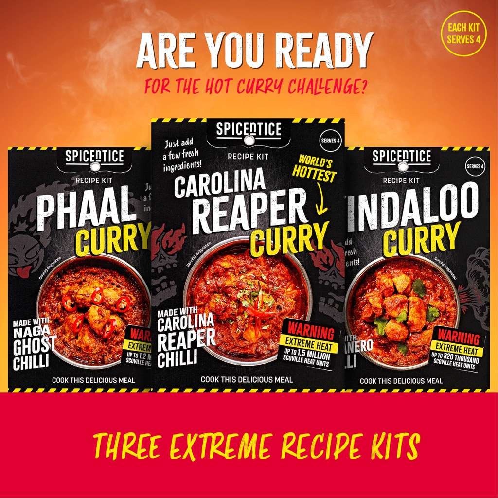 Spice'n'Tice World's Hottest Curry Gift Set, 3 Extreme Hot Curry Spice Kits