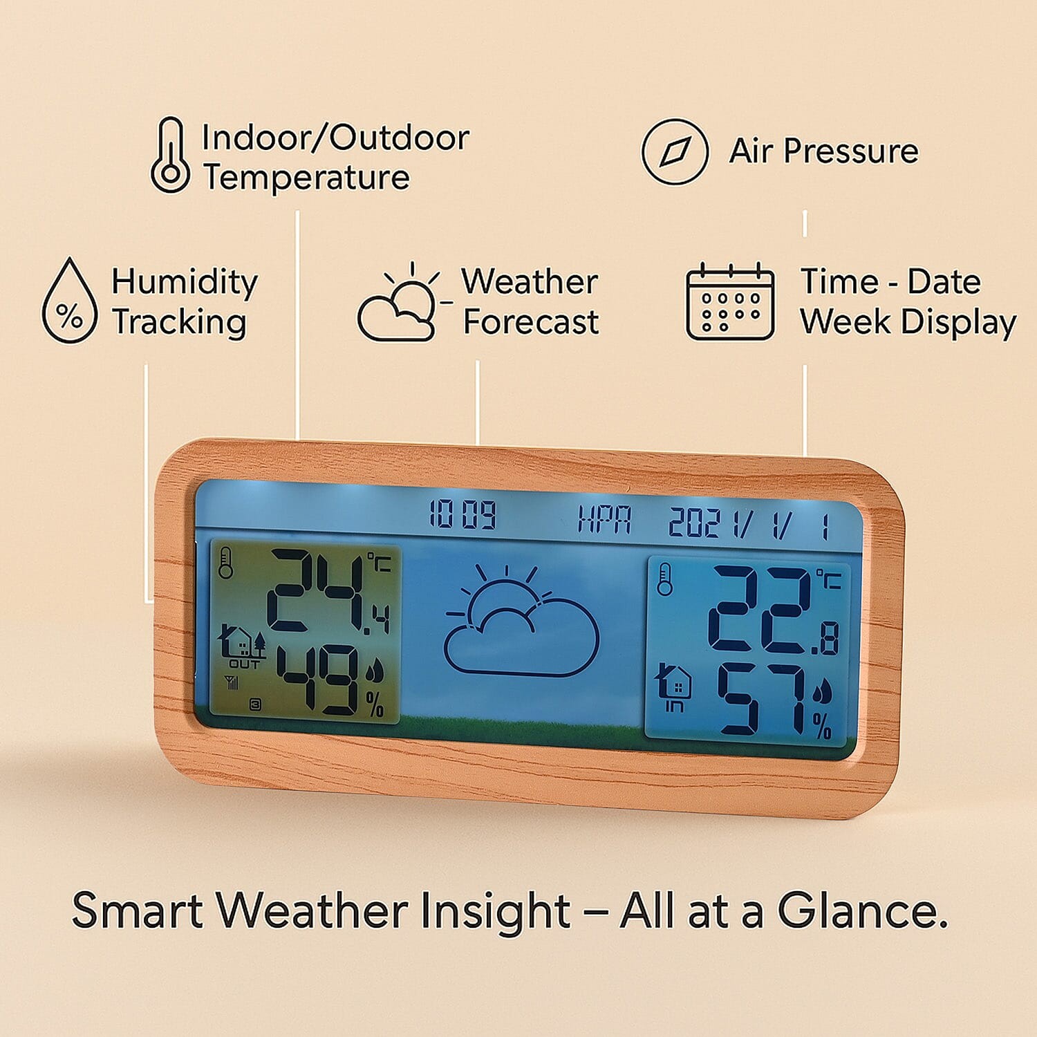 Wireless LCD Weather Station, Wood Grain and White