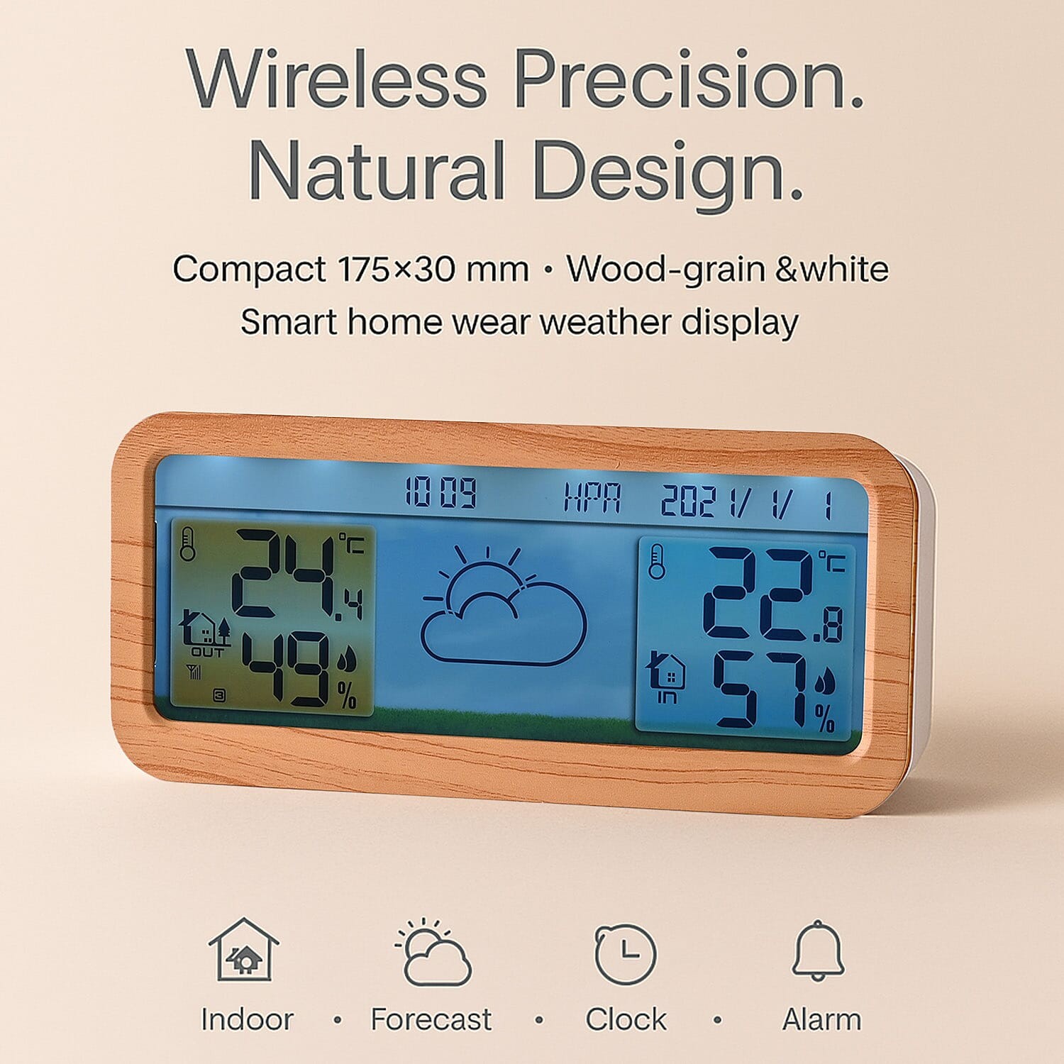 Wireless LCD Weather Station, Wood Grain and White