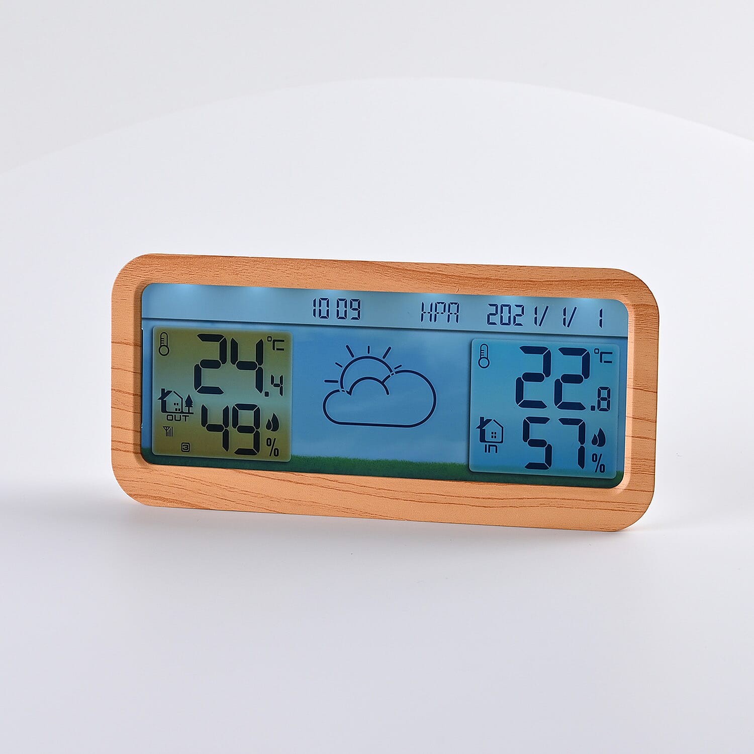 Wireless LCD Weather Station, Wood Grain and White