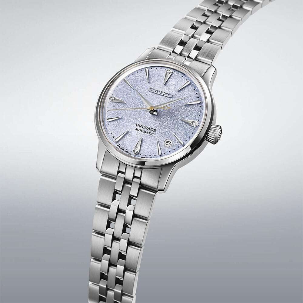 Seiko Presage 'Frozen Skydiving' Diamond Cocktail Time 34mm blue dial SS automatic, SRPL61J1