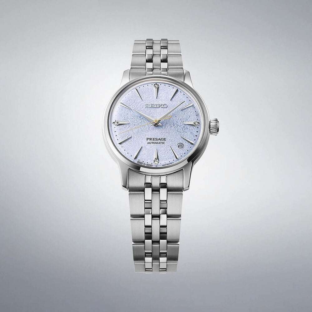 Seiko Presage 'Frozen Skydiving' Diamond Cocktail Time 34mm blue dial SS automatic, SRPL61J1
