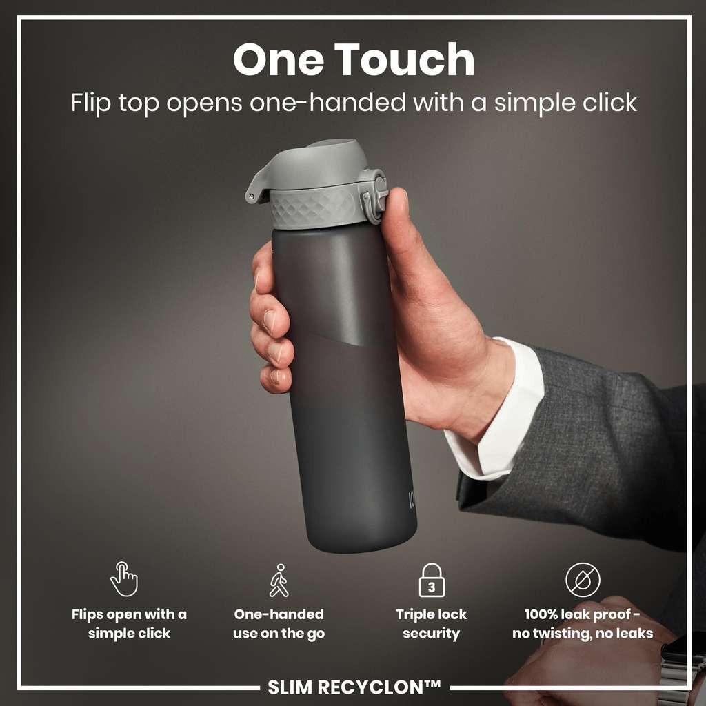 Ion8 water bottle, 500ml/18oz. Leak proof, secure lock, really easy to open